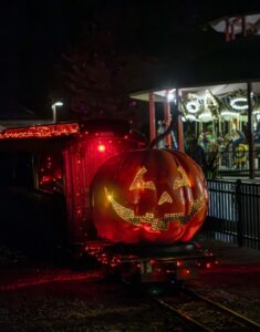 Back of the Zoo train decorated for Halloween