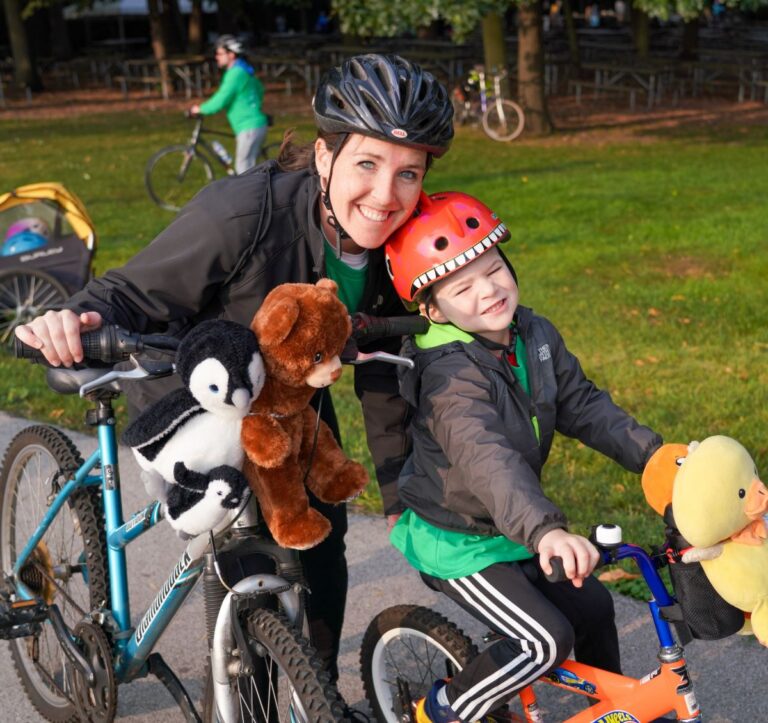 Mother and son riding their bikes at the Zoo