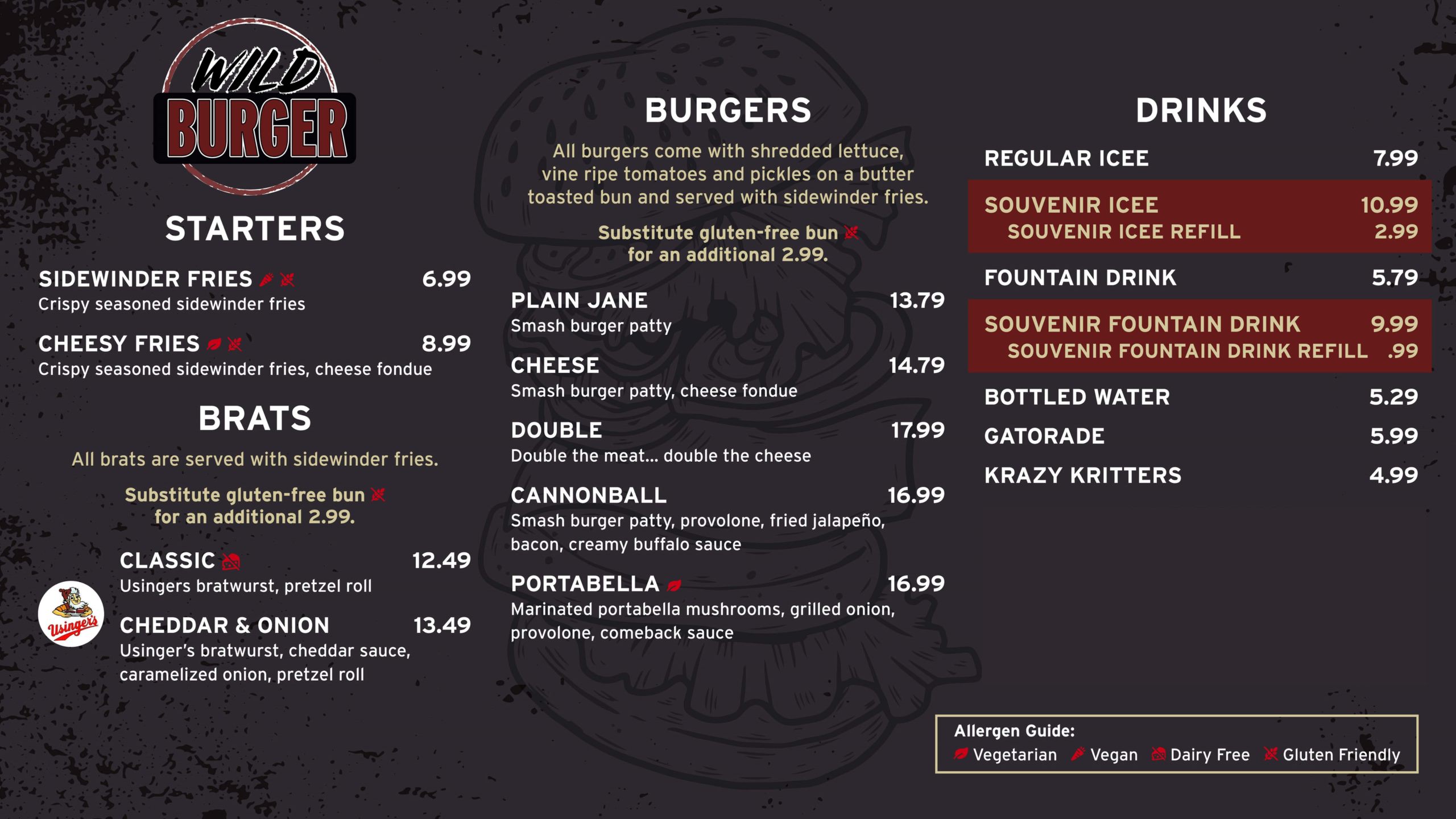 Wild Burger menu